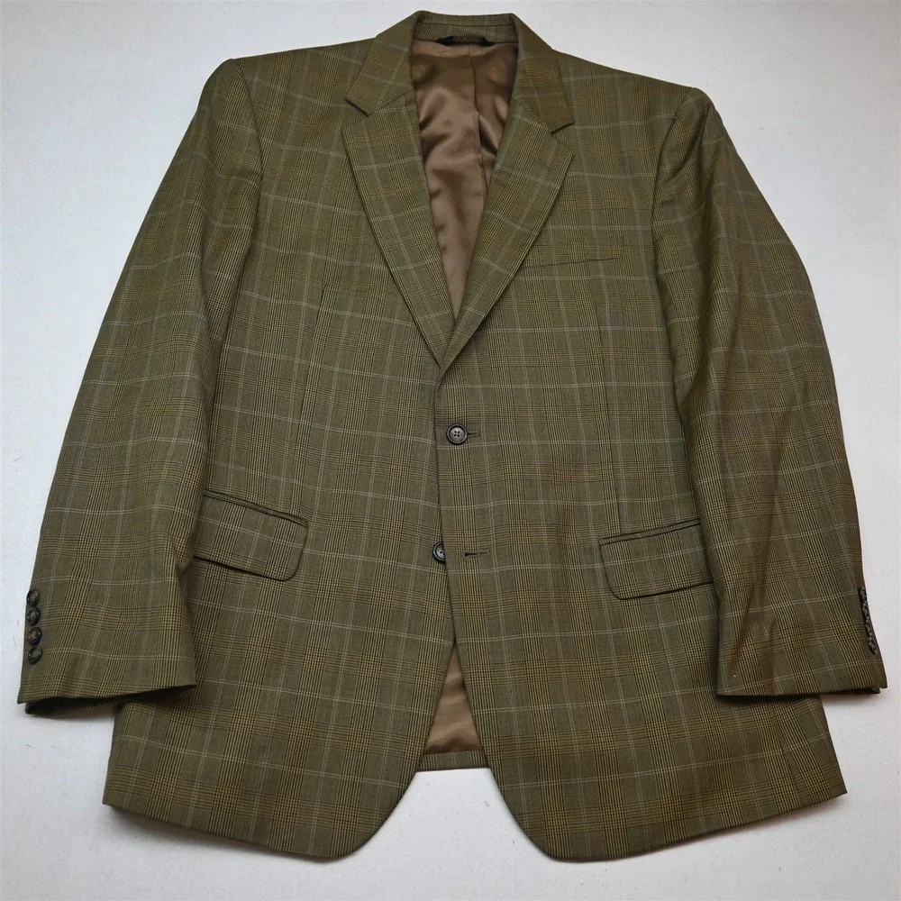 Jos A Bank 44R 36x30 Brown Glenn Check 100% Wool Mens Jacket Pants Suit
